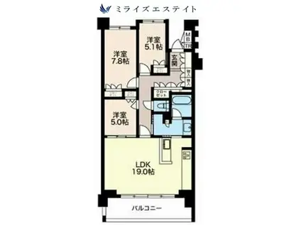 プライムメゾン富士見台(3LDK/4階)の間取り写真