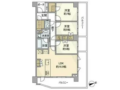 プラウド世田谷代田(3LDK/2階)の間取り写真