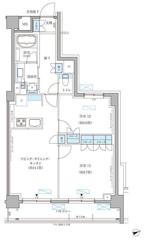 パークアクシス文京本郷(2LDK/5階)の間取り写真
