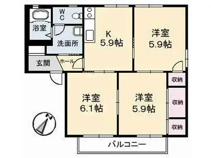 ディアスアリキ(3K/1階)の間取り写真