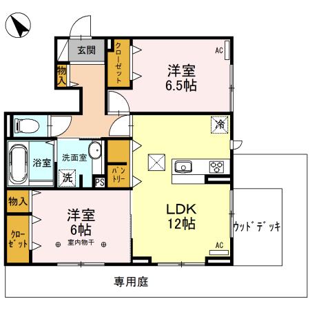 WITゆいの杜(2LDK/1階)の間取り写真
