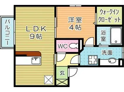 リバーサイド唐戸II(1LDK/2階)の間取り写真