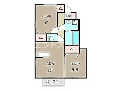 ワイ・ヴィクトワール B(2LDK/1階)の間取り写真
