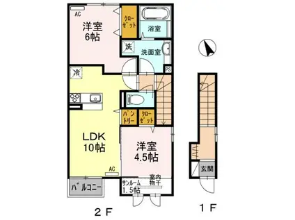 アーバンレジデンス A(2LDK/2階)の間取り写真
