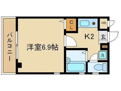 グランピア西陣(1K/2階)の間取り写真