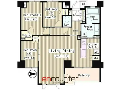 ジオ等々力(3LDK/1階)の間取り写真