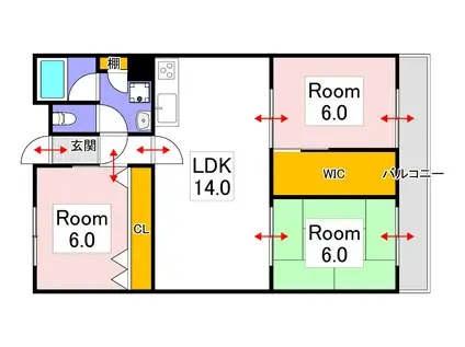 インペリアルハイツ今(3LDK/4階)の間取り写真