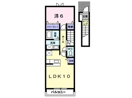 INTERONE(1LDK/2階)の間取り写真