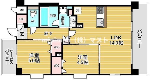 スプランディッド天王寺サウス(2LDK/4階)の間取り写真
