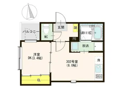 ハーモニーテラス葉山(1DK/3階)の間取り写真