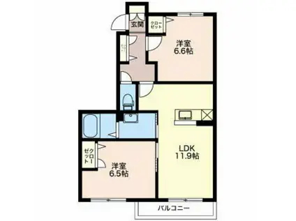 ベルフィオーレ B棟(2LDK/1階)の間取り写真