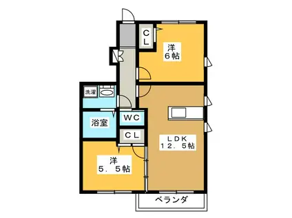 ラフォーレ朝日(2LDK/2階)の間取り写真