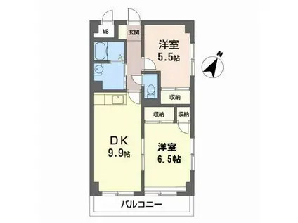 ジュネス南蔵王 弐番館(2DK/3階)の間取り写真