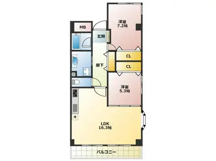 エスポワール・1(2LDK/2階)の間取り写真