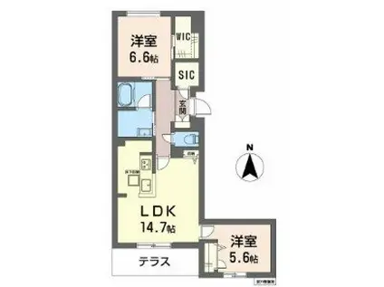 シャーメゾンウィステリア(2LDK/1階)の間取り写真