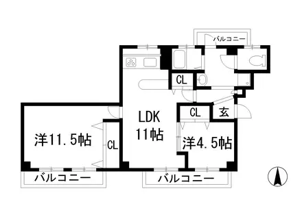 VIEWTERRACE売布Ⅱ(2LDK/4階)の間取り写真