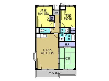 四條畷・サカモトマンション(3LDK/3階)の間取り写真