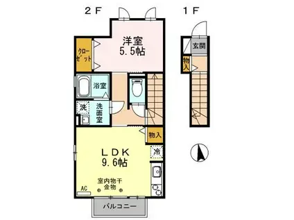 カーサ・スガII(1LDK/2階)の間取り写真