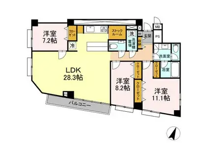 六本木コート(3LDK/4階)の間取り写真