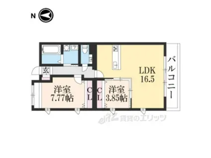 ユーフォリア御所北(2LDK/3階)の間取り写真