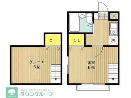 プレステージひばりヶ丘(1K/2階)の間取り写真