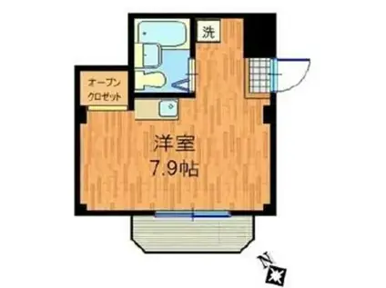 コーポリバーサイド(ワンルーム/1階)の間取り写真