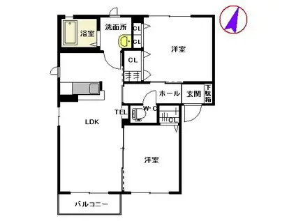 アスティオス  α棟(2LDK/2階)の間取り写真