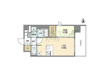 シャテーニュ上本町(1LDK/8階)の間取り写真