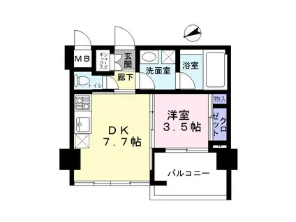 レジデンシャルスター柏(1DK/6階)の間取り写真