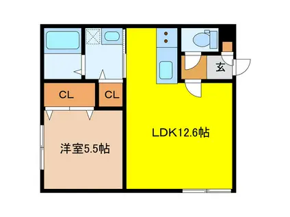 ALBARISE 北栄 (1LDK/1階)の間取り写真