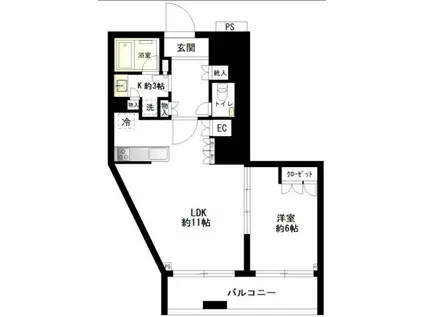 勝どき ザ・タワー(1LDK/44階)の間取り写真