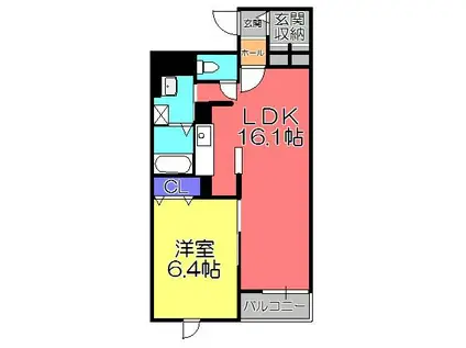 カモミール(1LDK/1階)の間取り写真