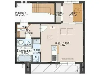 ＪＲ宇都宮線 古河駅 徒歩18分 3階建 築3年(1SK/1階)の間取り写真