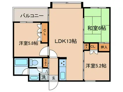 アメニス桜山寺E棟(3LDK/8階)の間取り写真