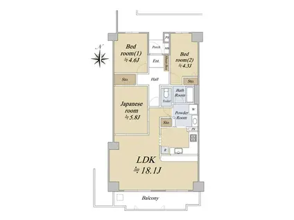 グリーンコープ玉川上水5号棟(3LDK/6階)の間取り写真