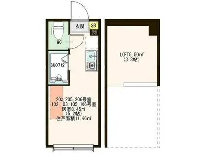 ハーモニーテラス上板橋(ワンルーム/1階)の間取り写真