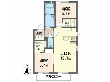 ファミールコート D(2LDK/1階)の間取り写真