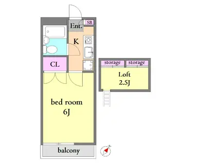 第6シティハイム(1K/2階)の間取り写真