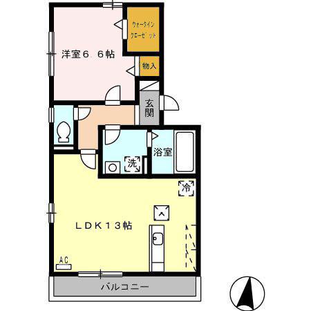 サニーコートB(1LDK/1階)の間取り写真