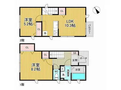 調布市入間町1丁目アパート(2LDK/1階)の間取り写真