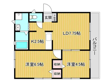 ヴィラ エトワールB(2LDK/1階)の間取り写真