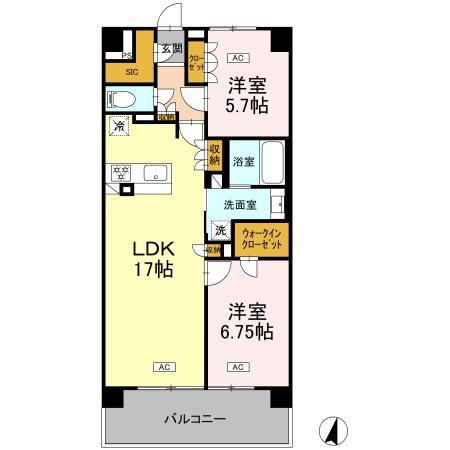 ロイヤルパークス仙台青葉通(2LDK/15階)の間取り写真