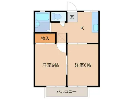 イエローハイツ下妻(2K/1階)の間取り写真