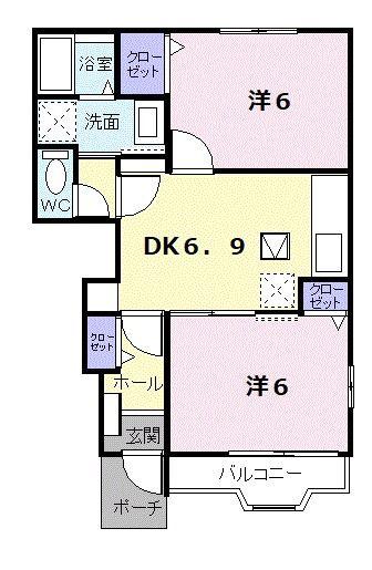 ガーデン彦崎(2DK/1階)の間取り写真
