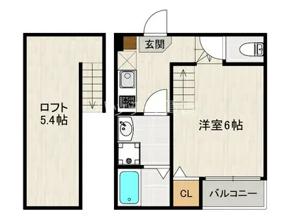 ヴィラ吉塚(1K/2階)の間取り写真