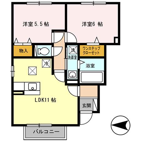 オークス中島(2LDK/1階)の間取り写真