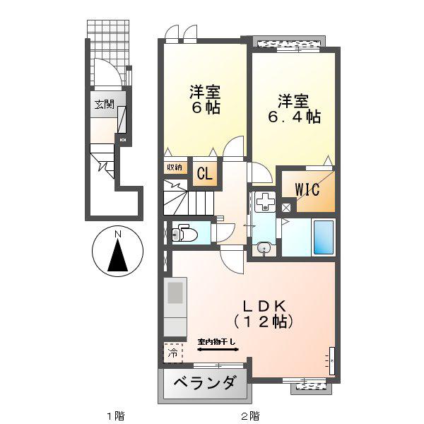 コート・デ・ラ・モンターニュ(2LDK/2階)の間取り写真