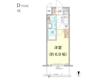 エスリード難波ザ・ブライト(1K/3階)の間取り写真
