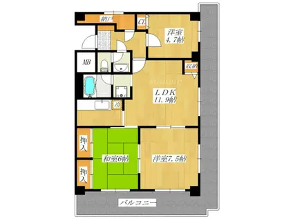 シテェ・ドルトワール(3SLDK/4階)の間取り写真