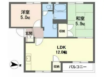 リバーサイドII(2LDK/1階)の間取り写真